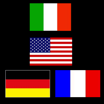 bandiere di Italia, USA, Germania e Francia